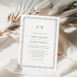 Timeless Monogram Wedding Invitation   Navy
