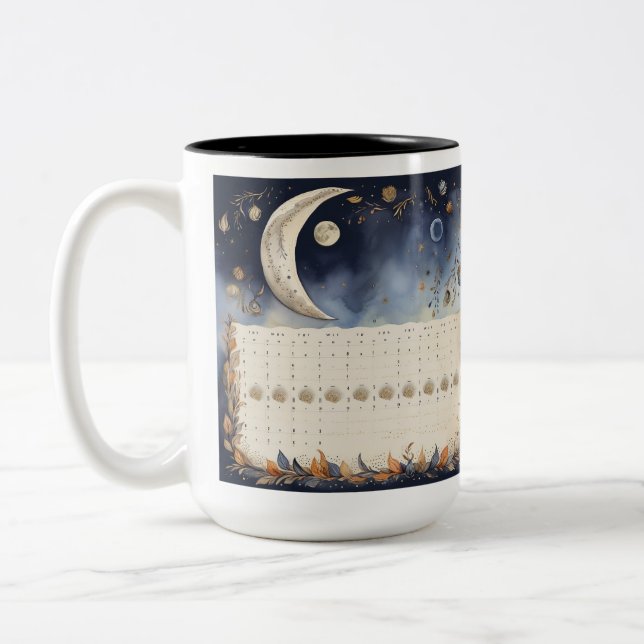 Timeless Moon Phase Atlas - Retro Astronomy Calend Two-Tone Coffee Mug (Left)