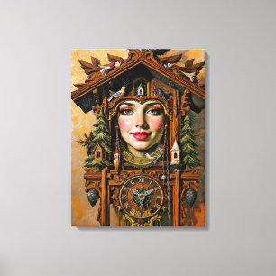 “Timeless Muse” – A Cuckoo Clock Portrait  Canvas Print