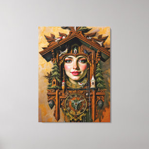 “Timeless Muse” – A Cuckoo Clock Portrait Canvas Print
