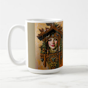 “Timeless Muse” – A Cuckoo Clock Portrait  Coffee Mug