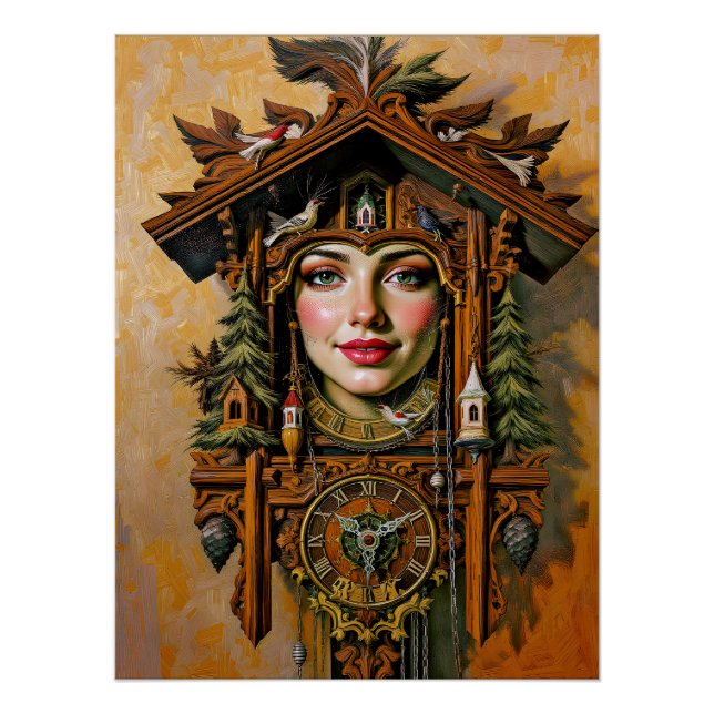 “Timeless Muse” – A Cuckoo Clock Portrait  Poster (Front)