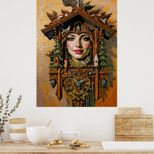 “Timeless Muse” – A Cuckoo Clock Portrait  Poster