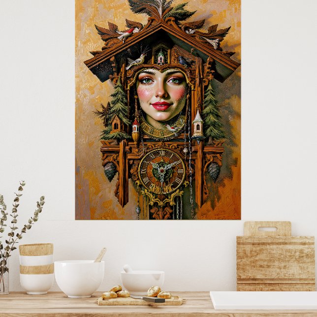 “Timeless Muse” – A Cuckoo Clock Portrait  Poster (Kitchen)