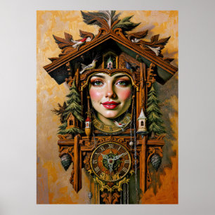 “Timeless Muse” – A Cuckoo Clock Portrait Poster