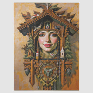 “Timeless Muse” – A Cuckoo Clock Portrait  Tissue Paper