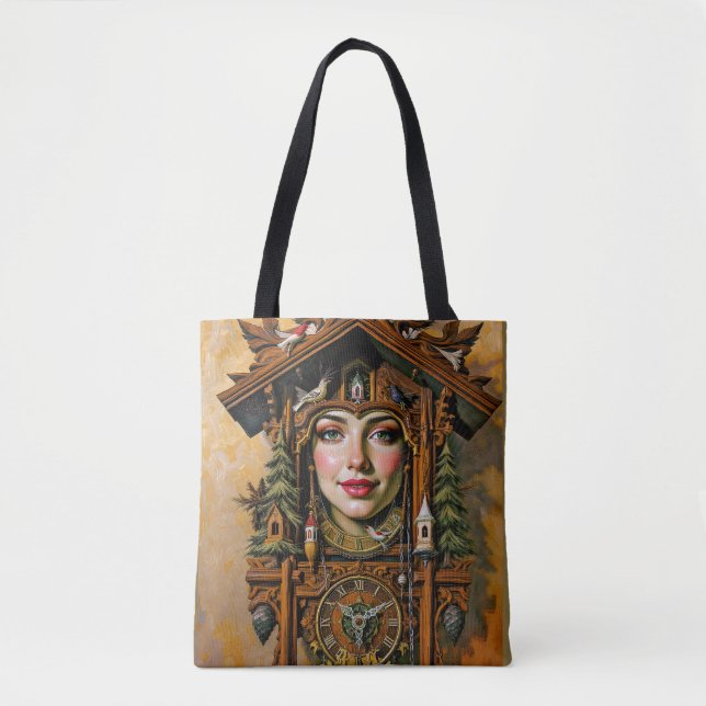 “Timeless Muse” – A Cuckoo Clock Portrait  Tote Bag (Front)