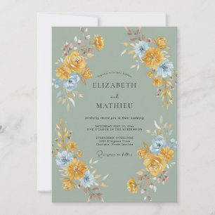 Timeless Mustard Cornflower Peony Wedding Invitation