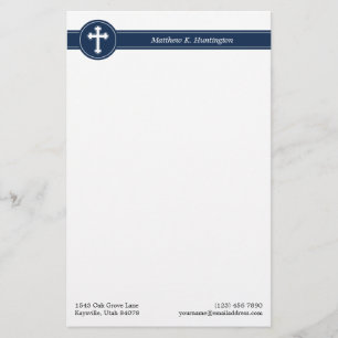 Timeless Navy Blue Cross Name & Contact Info Stationery
