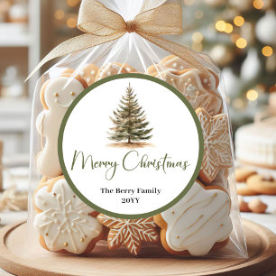 Timeless Neutral Christmas Personalized Family  Classic Round Sticker