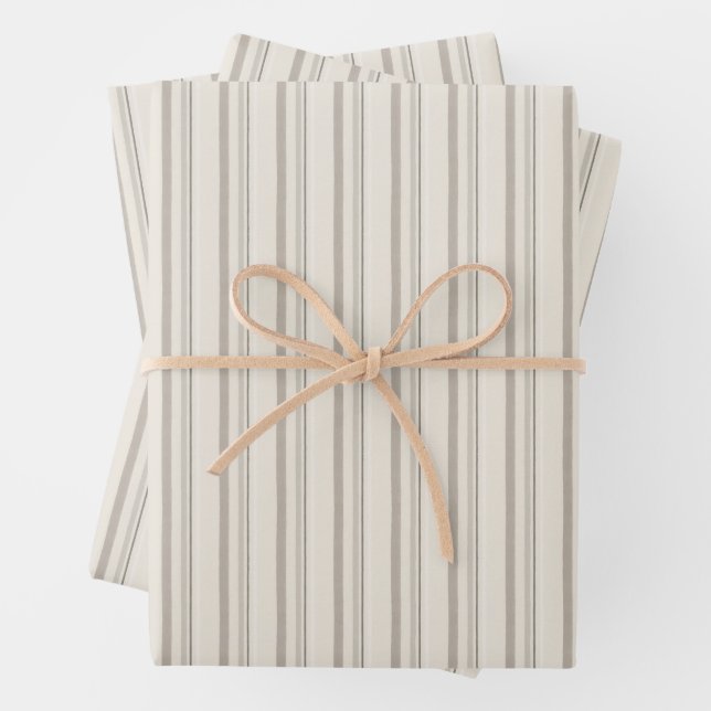 Timeless Neutral Tailored Stripe Pattern Wrapping Paper Sheet (In situ)