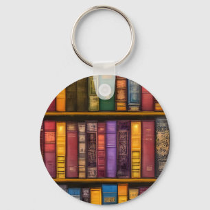 Timeless Old Books On Shelf Key Ring