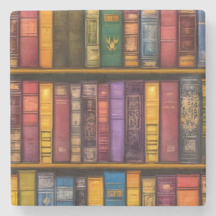 Timeless Old Books On Shelf Stone Coaster