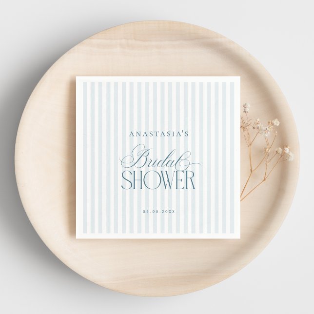 Timeless Old Money Blue Stripes Bridal Shower Napkin (Creator Uploaded)
