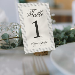 Timeless Old Money Grey Stripe Wedding Table Number