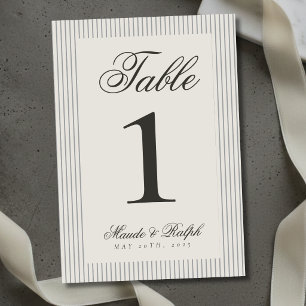 Timeless Old Money Grey Stripe Wedding Table Number