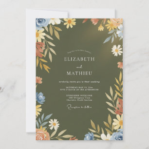Timeless Olive Yellow Wildflower Wedding Invitation