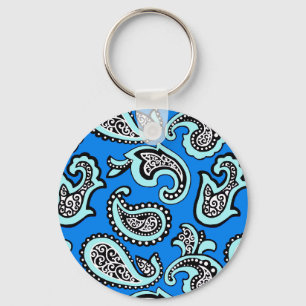 Timeless Paisley on Blue Background Key Ring