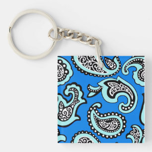 Timeless Paisley on Blue Background Key Ring