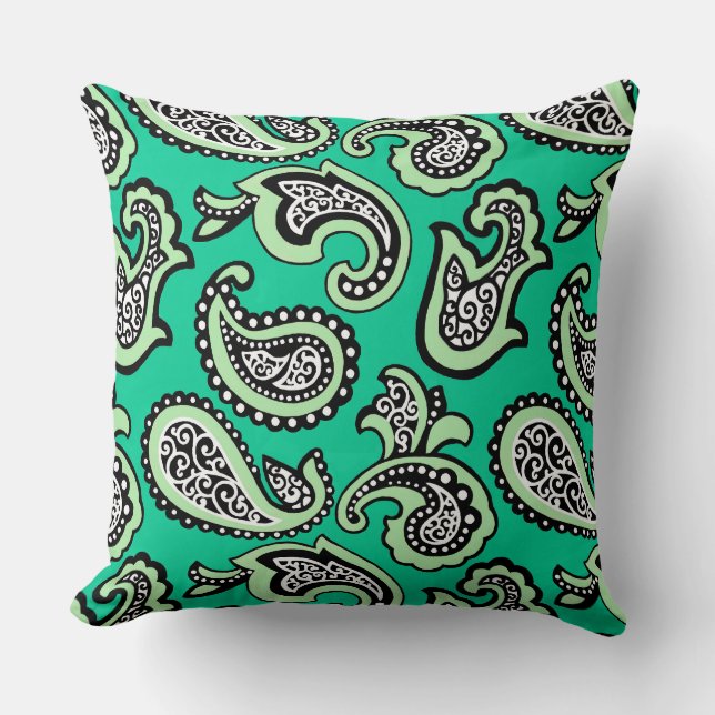 Timeless Paisley on Green Background Cushion (Front)