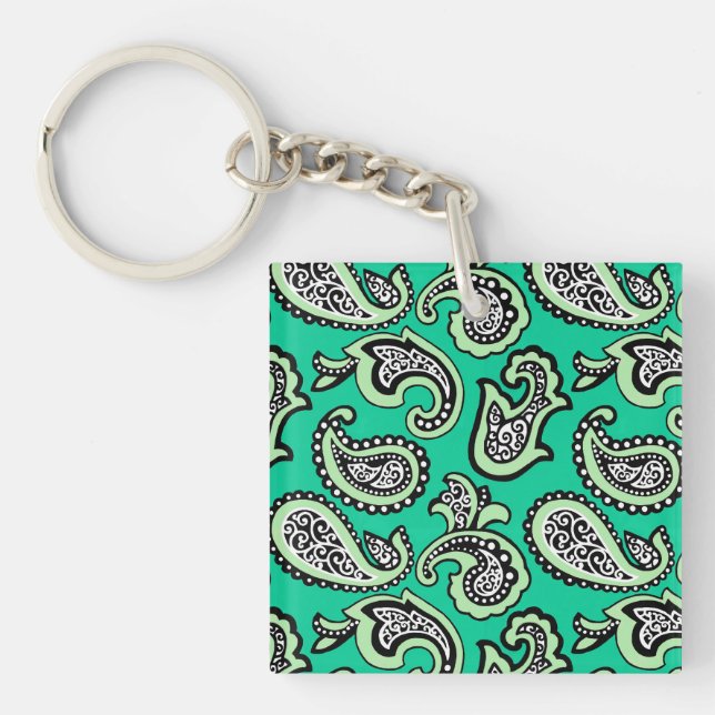 Timeless Paisley on Green  Background Key Ring (Front)
