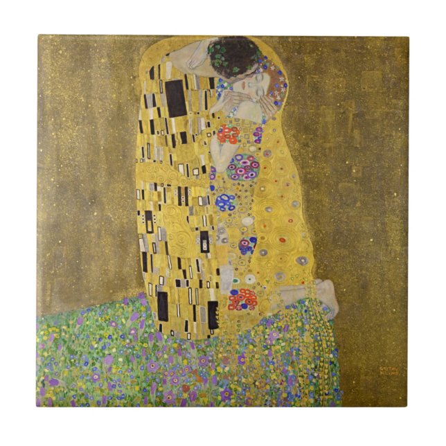 Timeless Passion - Gustav Klimt's 'The Kiss' on Tile (Front)
