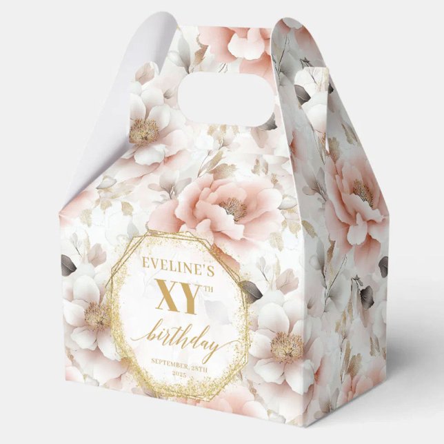 Timeless pastel pink rustic gold watercolor 60th favour box (Timeless pastel pink rustic gold watercolor 60th favor boxes)