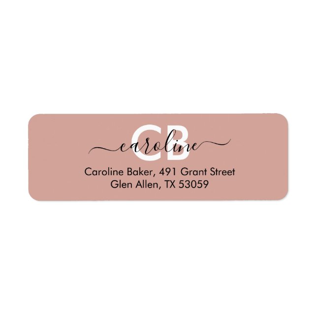 Timeless - Peach Pink Monogram Address Label (Front)