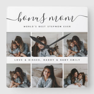 Timeless Photo Collage Chic Bonus Mum Mothers Day Square Wall Clock