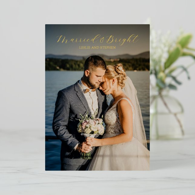 Timeless Photo Elegant Newlywed Christmas Foil Holiday Card (Standing Front)