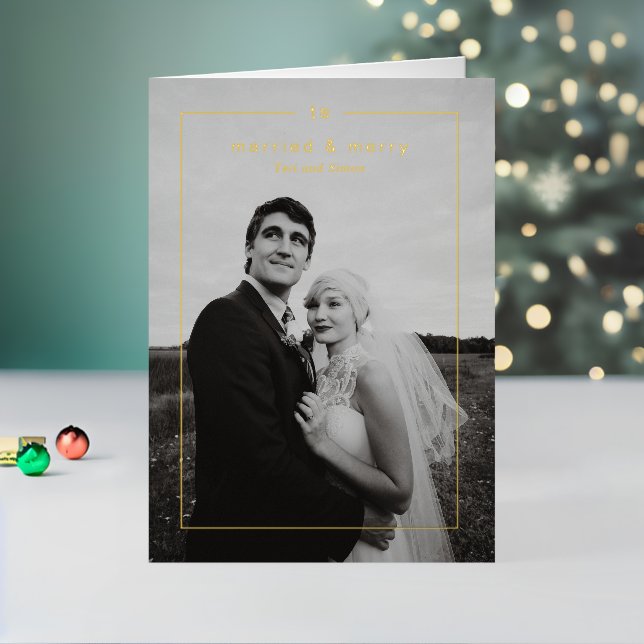 Timeless Photo Modern Newlywed Christmas Foil Holiday Card (Holiday In Situ 2)