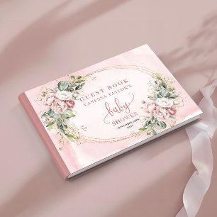 Timeless Pink Floral Greenery Baby Guest Book