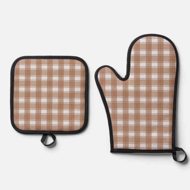Timeless Plaid Brown Oven Mitt & Pot Holder Set (Front)