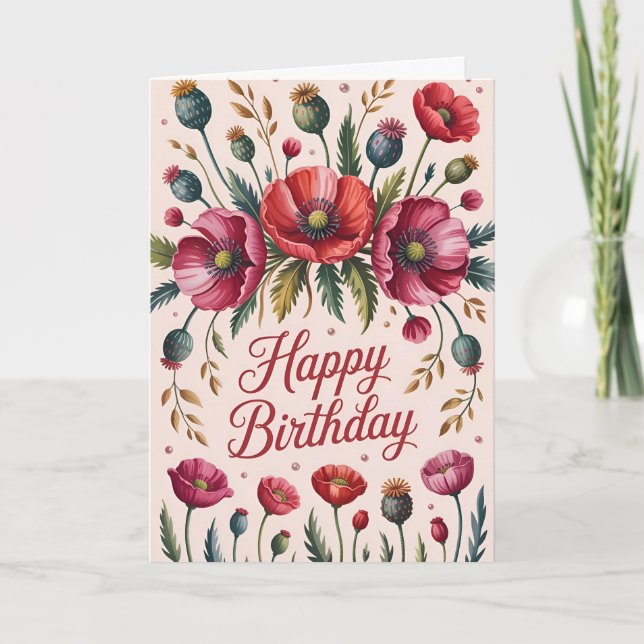 Timeless Poppy Floral Birthday Card (Front)