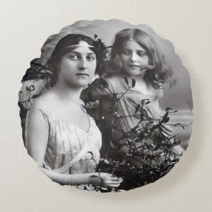 Timeless Portrait of Mother and Daughter  Round Cushion