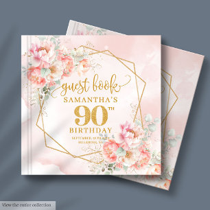 Timeless Powder Pink Gold Floral 90th Birthday Guest Book