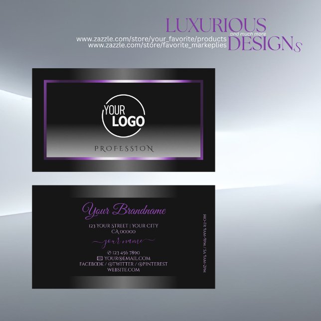 Timeless Purple Black White Gradient and Logo Business Card (Creator Uploaded)