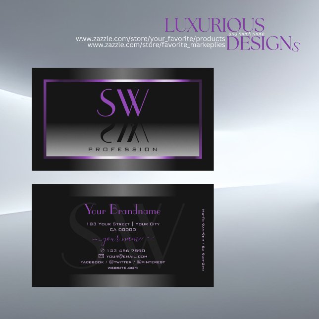 Timeless Purple Black White Gradient and Monogram Business Card (Creator Uploaded)