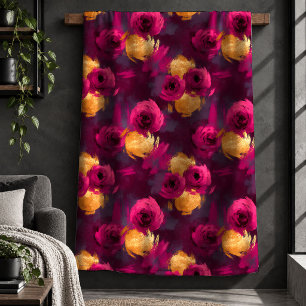 Timeless Purple Gold Botanical Fleece Blanket