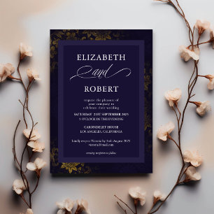 Timeless Purple Gold Floral Damask Wedding Invitation