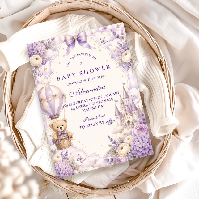 Timeless Purple Teddy Bear Baby Shower Invitation (Creator Uploaded)
