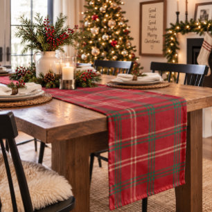 Timeless Red Cream Green Scottish Tartan Classic Short Table Runner