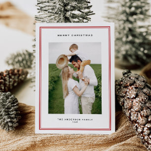 Timeless Red Double Border Photo Christmas Holiday Card