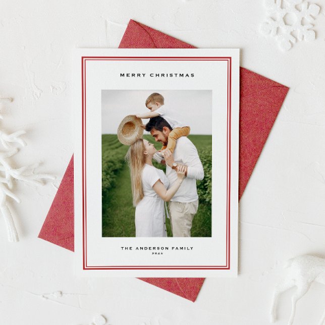 Timeless Red Double Border Photo Christmas Holiday Card (Send warm wishes with this classic holiday photo card, featuring a double-border frame.)