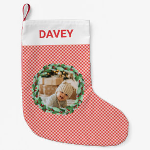 Timeless Red Gingham Farmhouse Custom Photo Small Christmas Stocking