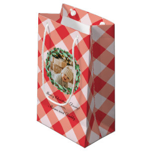 Timeless Red Gingham Farmhouse Custom Photo Small Gift Bag