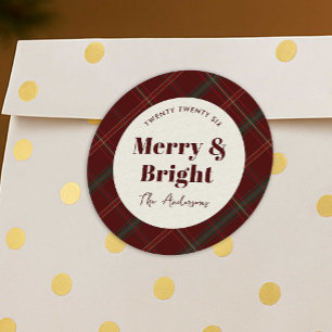 Timeless Red Plaid Modern Merry & Bright Christmas Classic Round Sticker