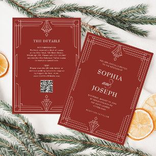 Timeless Red   QR Code All in One Holiday Wedding Invitation