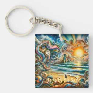 Timeless Reflections: Surreal Coastal Dreamscape Key Ring