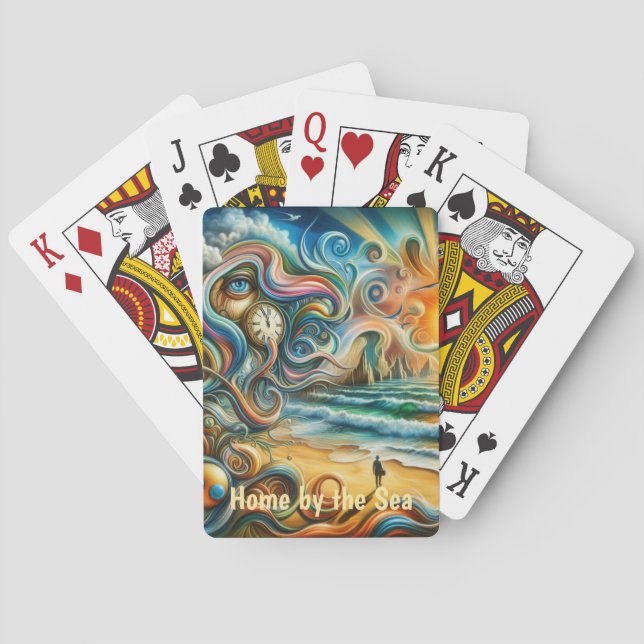 Timeless Reflections: Surreal Coastal Dreamscape Playing Cards (Back)